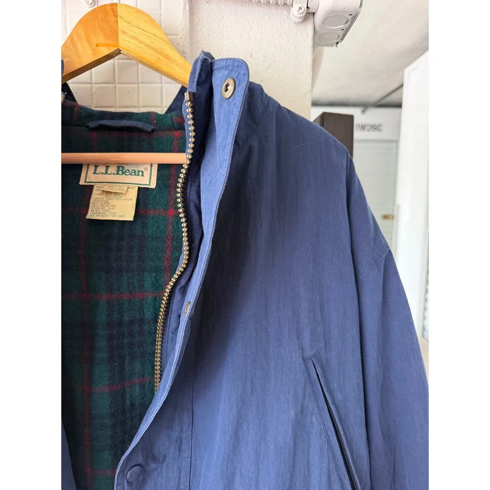LL Bean Cotton Nylon Baxter State Parka XL Navy Blue Wool Plaid Lined Vintage
